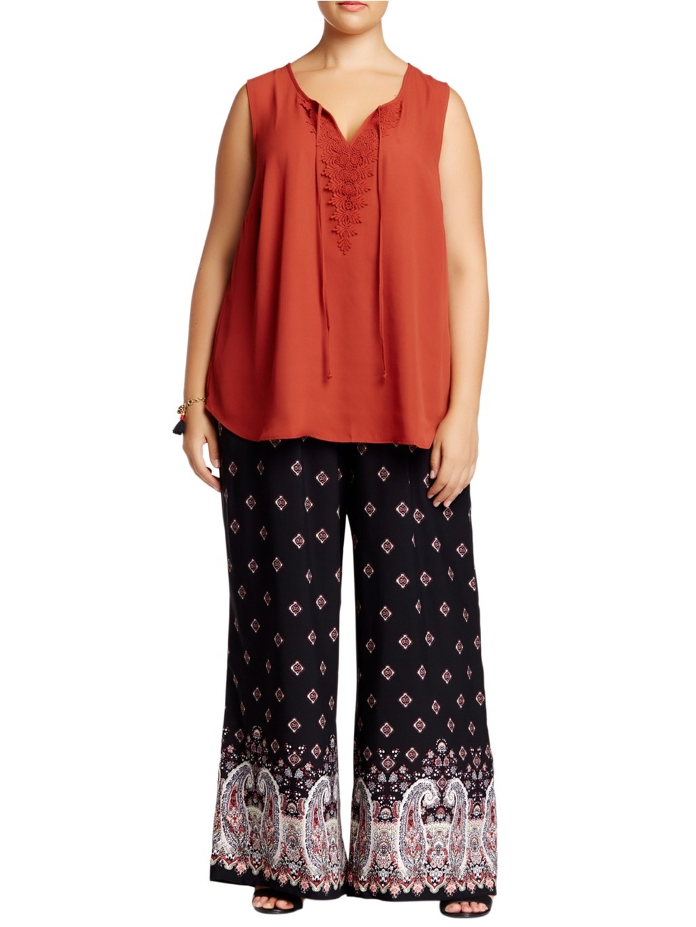 NWT Bobeau Red & Black Printed Wide-Leg Palazzo Pants Size 2X